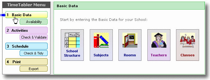 MainMenu-BasicData+shadows; Timetabling Software for Schools